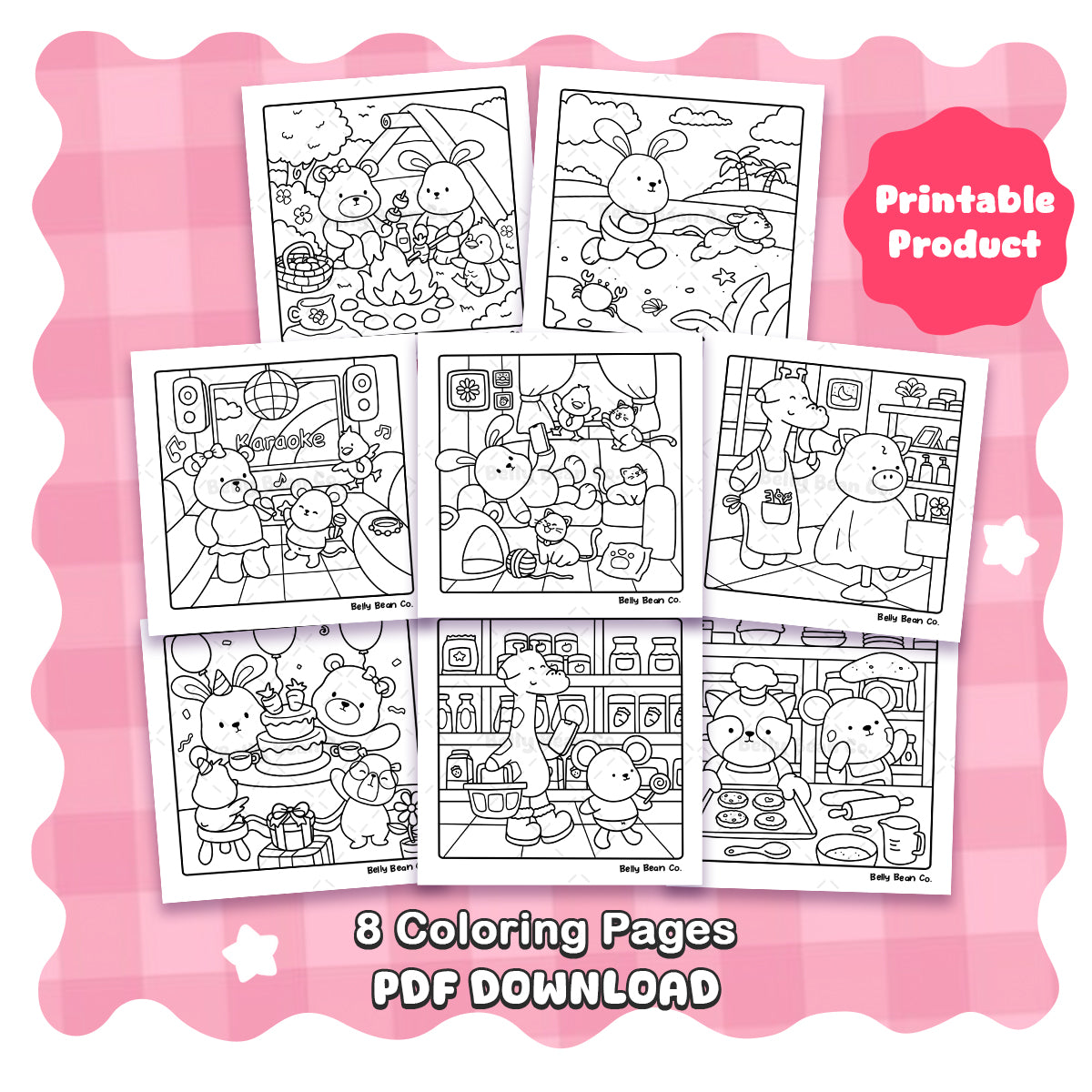 Printable Belly Bean Tales Coloring Page (Pack of 8)