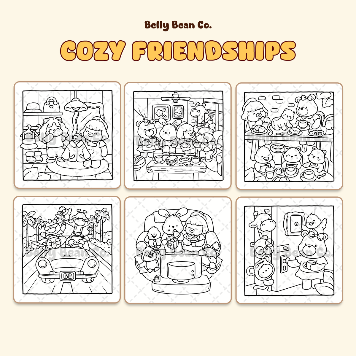 Cozy Frienships digital coloring pages