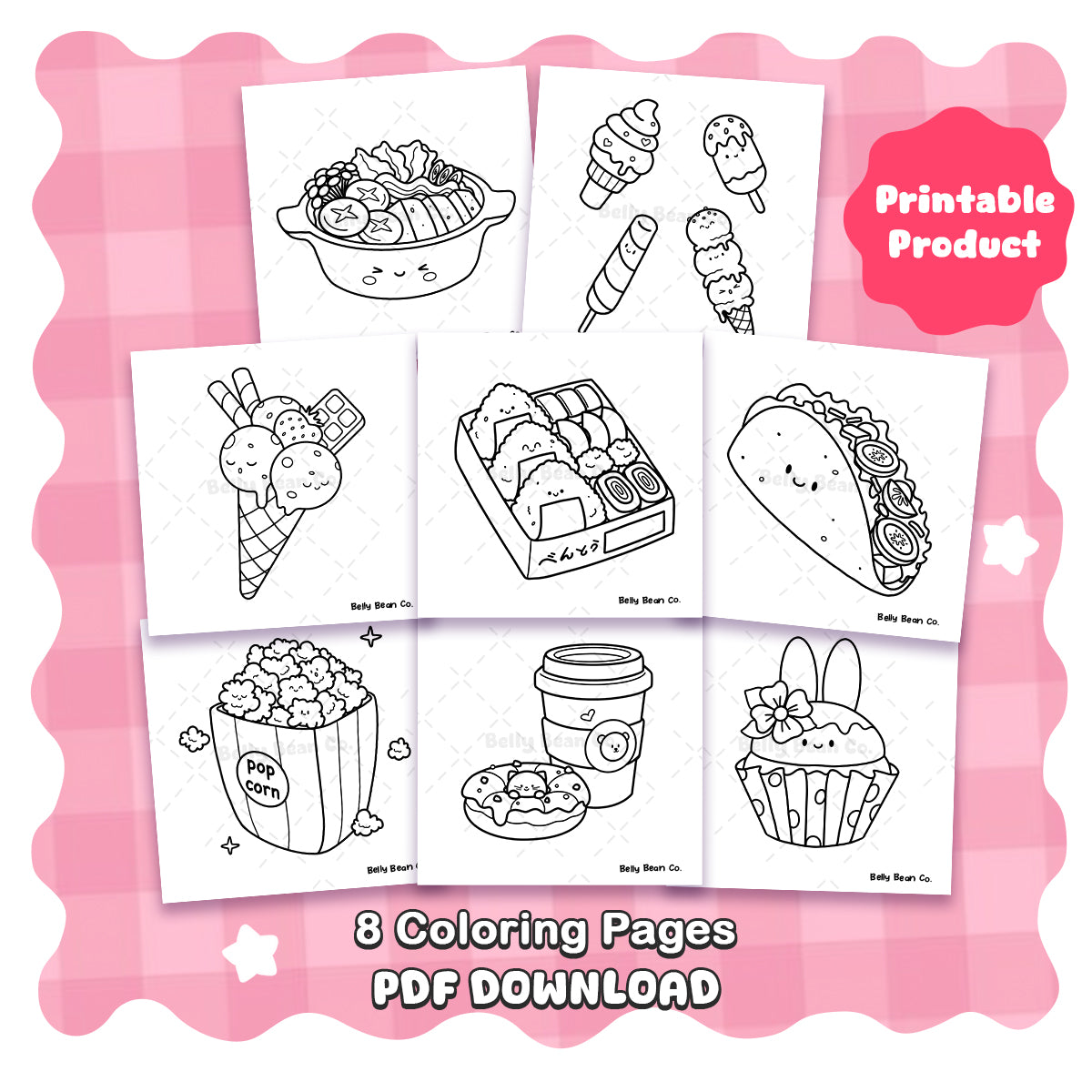 Printable Cute Food & Drinks Coloring Pages (Pack of 8)